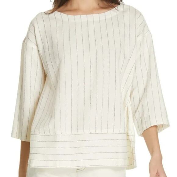 Eileen Fisher Ivory Ecru Striped Bateau Neck Top Size Small - Picture 1 of 10